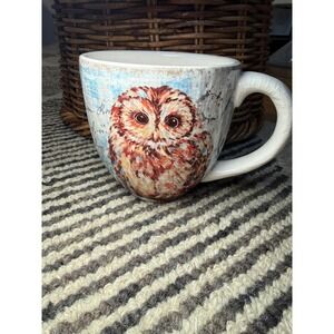Pier 1 Imports Owl Coffee Mug Ironstone Rustic Farmhouse Bird Cup
